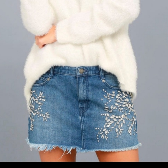 Free People Dresses & Skirts - Free People Embellished Jean Skirt